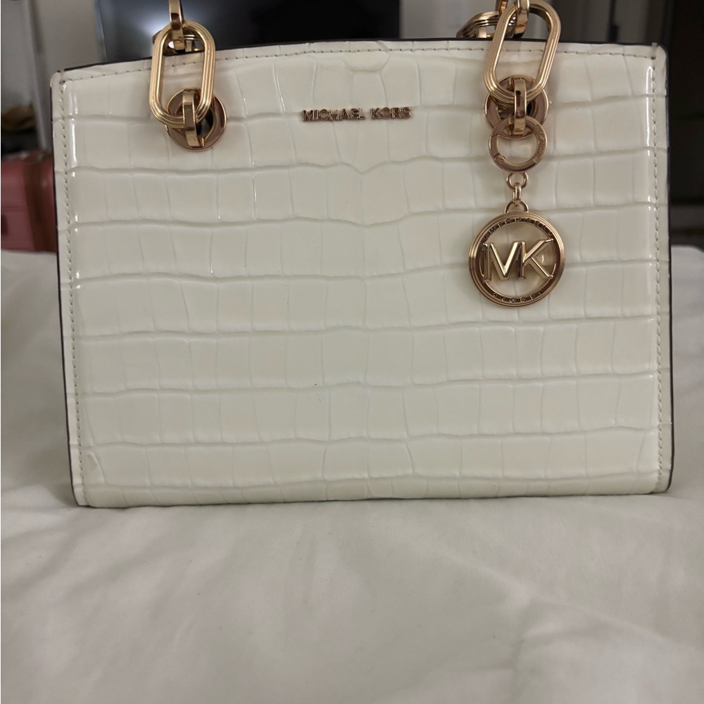 Michael Kors White Croc-Embossed Shoulder Bag